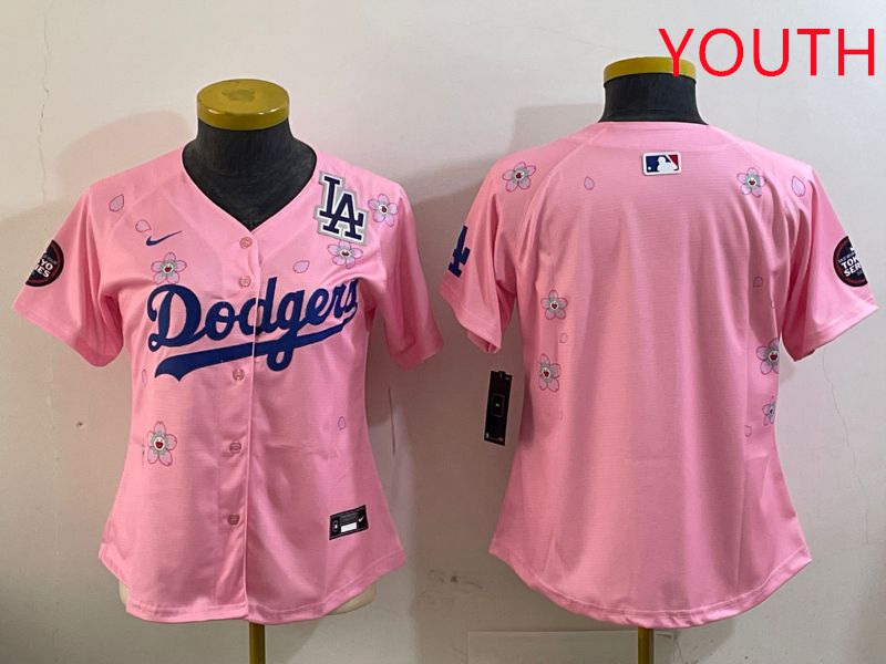 Youth Los Angeles Dodgers Blank Pink Sakura Edition 2025 Nike MLB Jersey style 4->youth mlb jersey->Youth Jersey
